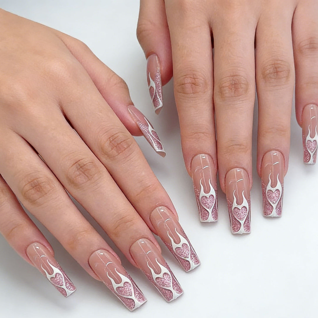 Heart Flames Press-On Nail Art Karnz
