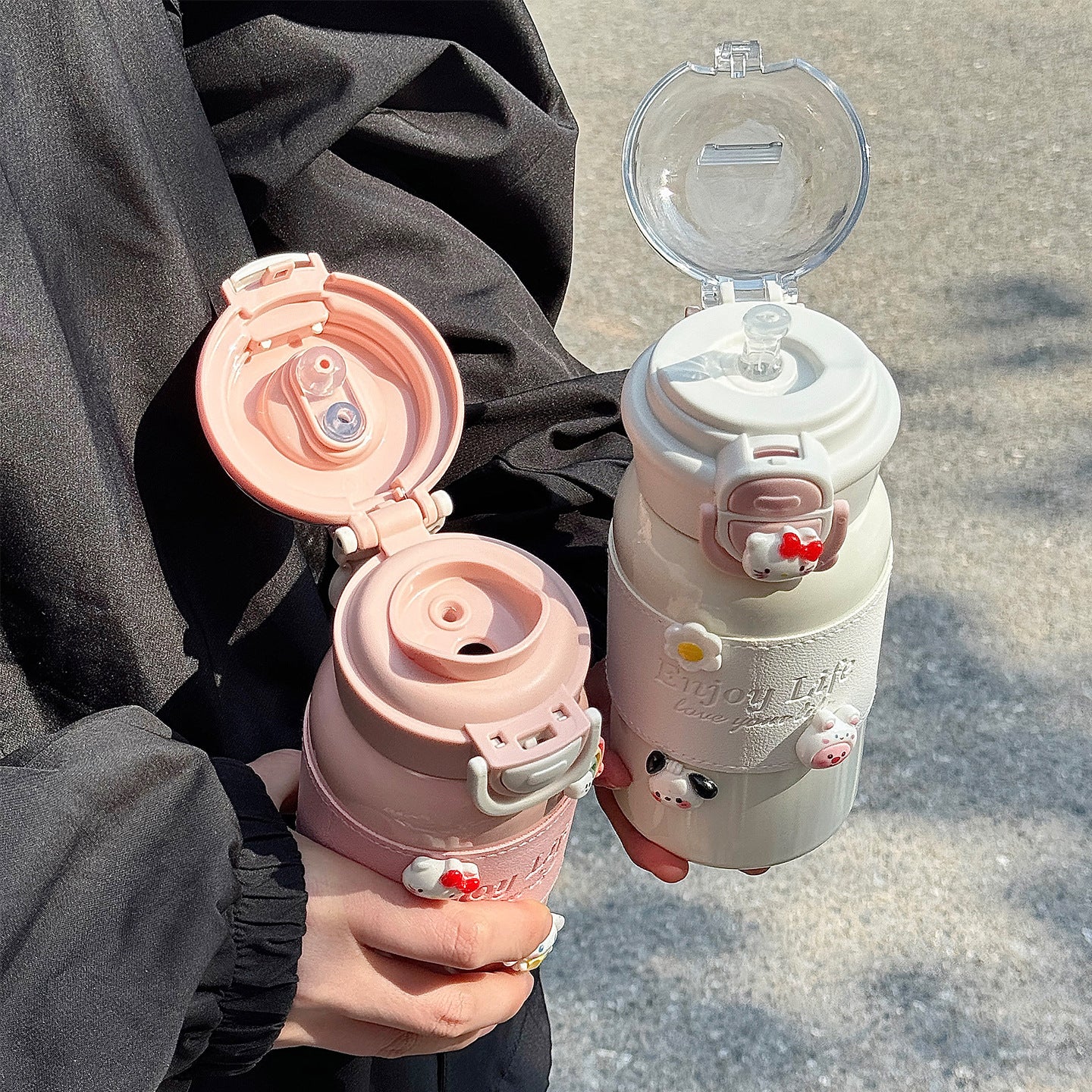 Damen multifunktionale Trinkflasche mit kreativen Silikon-Elementen Karnz