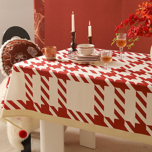 Rechteckige abwischbare Tischdecke mit diagonalem Karo‑Design und Quasten Karnz