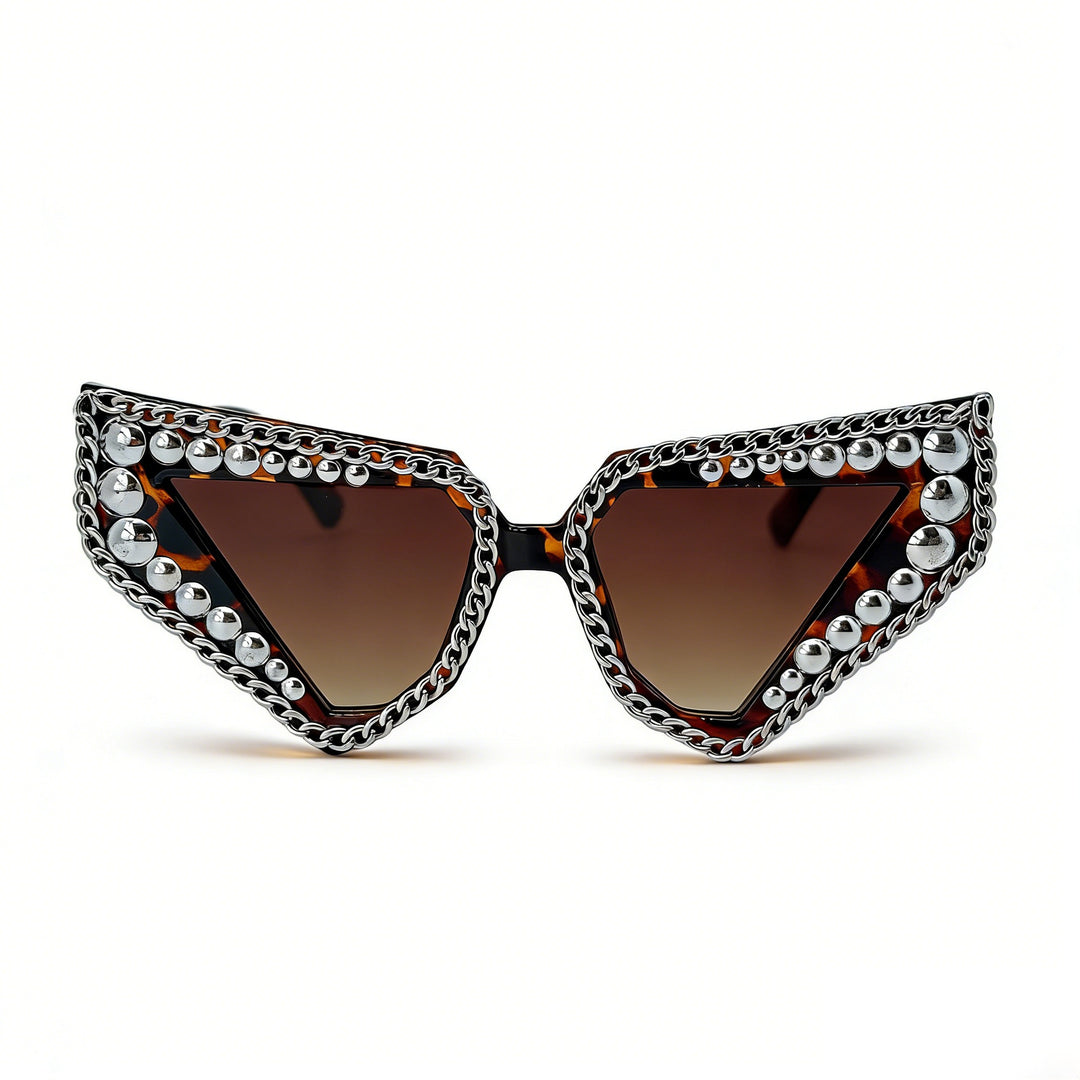 Damen Sonnenbrille mit einzigartigem dreieckigem Rahmen und funkelnden Akzenten Karnz