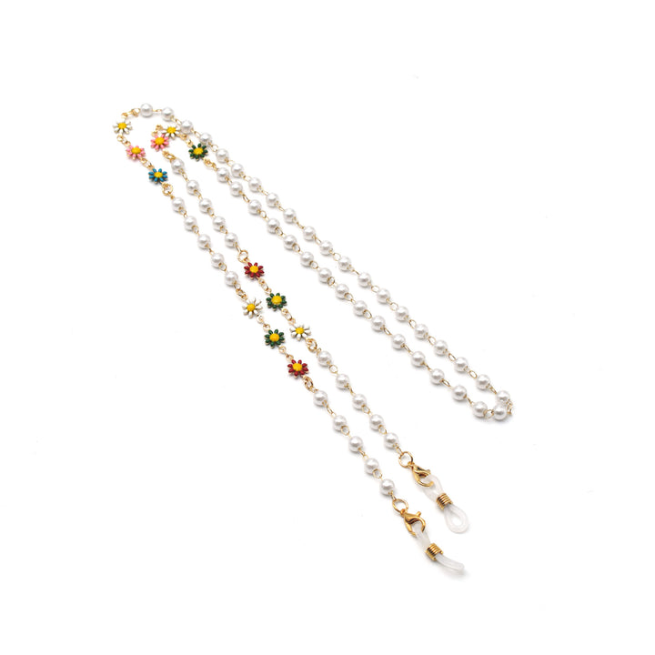 Elegante Perlen- und bunte Edelstein-Brillekette Karnz