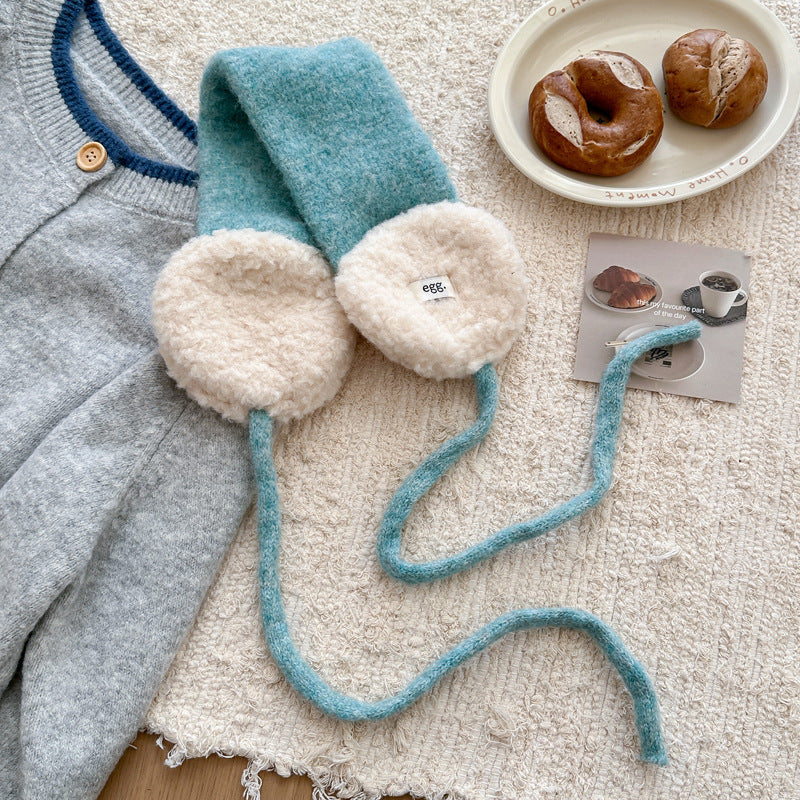 Faux-Shearling gefüttertes gestricktes Ohrwärmer-Schal-Stirnband mit langen Bändern Karnz