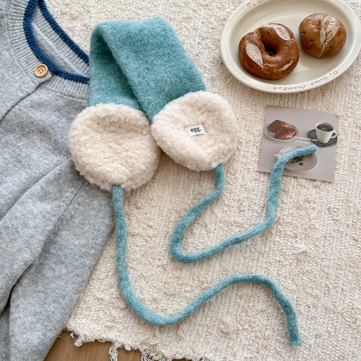 Faux-Shearling gefüttertes gestricktes Ohrwärmer-Schal-Stirnband mit langen Bändern Karnz