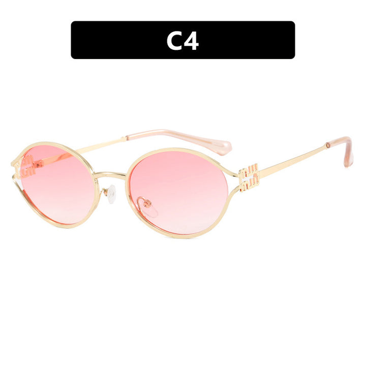 Damen Ovalförmige Sonnenbrille mit elegantem Metallrahmen und modischem Design Karnz