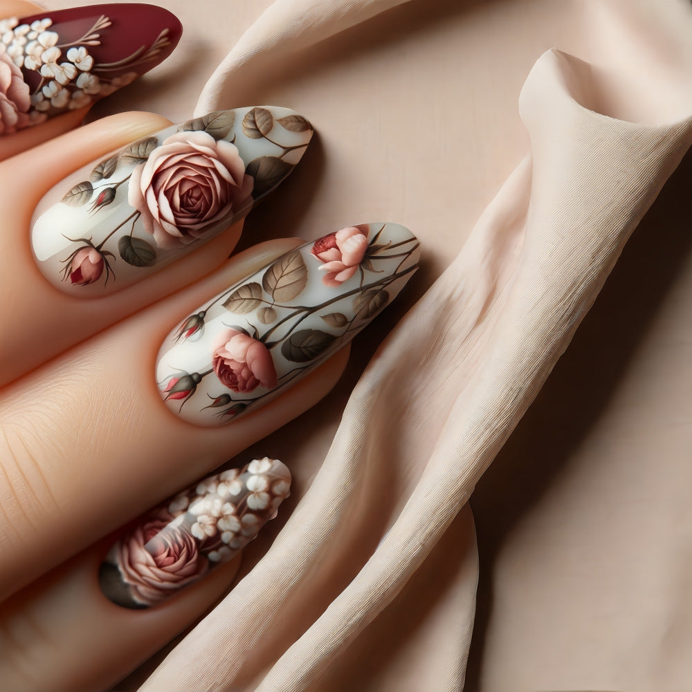 Kunstnägel im eleganten Rosen-Design Karnz