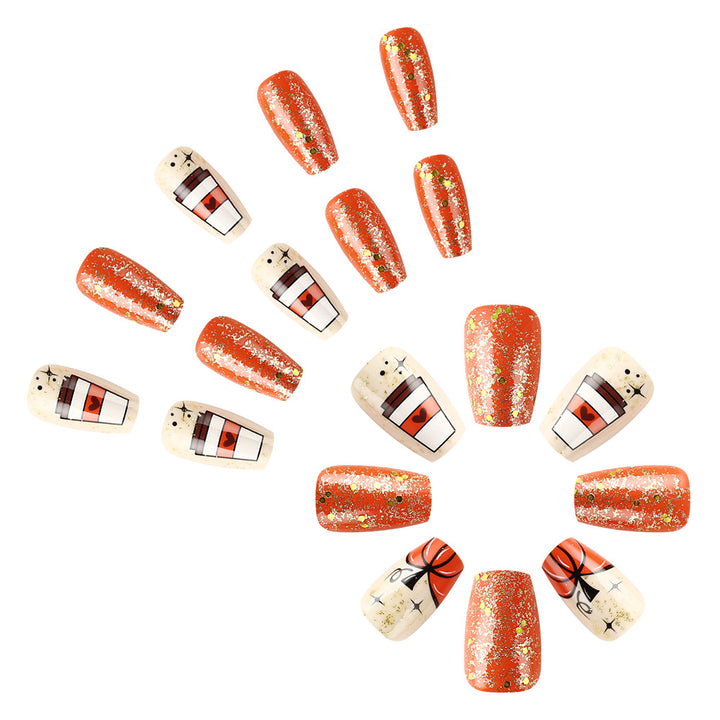 Saisonales Kürbis-Themen Press-On Nagelkunst Design Karnz