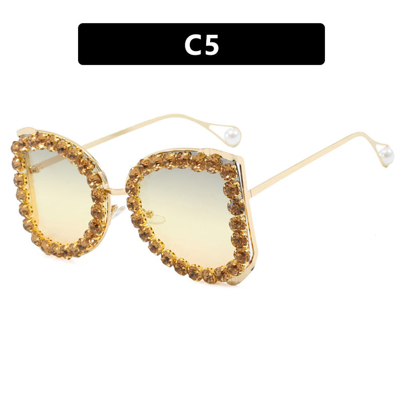 Damen extravagante Katzenaugen-Sonnenbrille mit funkelndem Strassrahmen Karnz