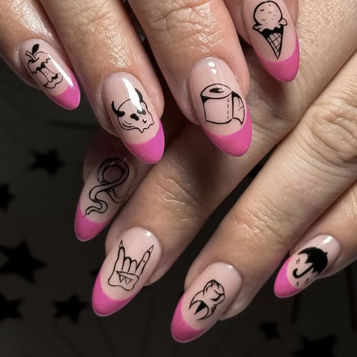Künstlerisches Press-On-Nagel-Set mit funky Designs Karnz