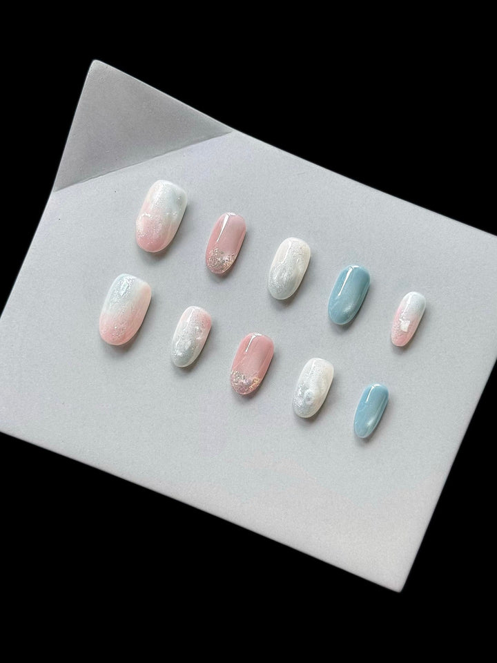 Elegantes Press-On Nagelset mit Farbverlauf-Akzenten