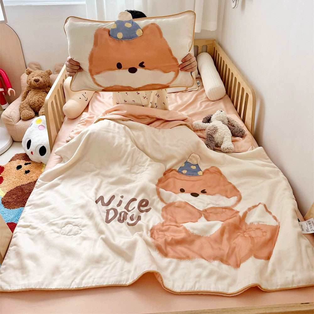Wendbares Kinder-Bettwäscheset aus weicher Mikrofaser mit großem Teddybär‑Print und gesteppter Decke