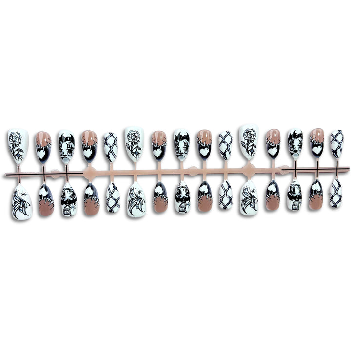 Künstlerisches Press-on Nagelkunst-Set mit einzigartigen grafischen Designs