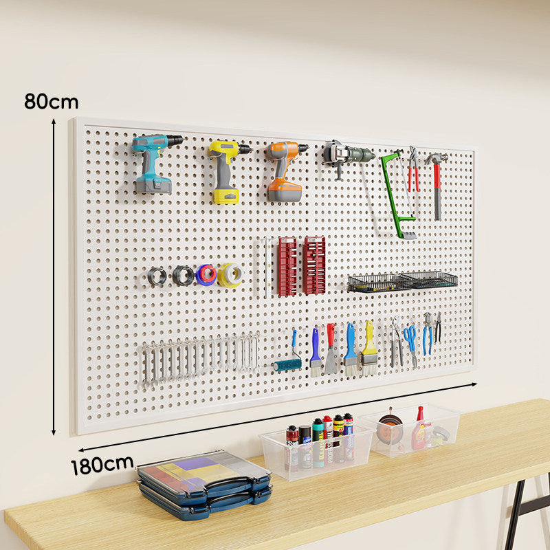 Wandmontiertes perforiertes Metall-Pegboard-Werkzeugorganisator-Panel mit modularen Haken und Aufbewahrungsbehältern