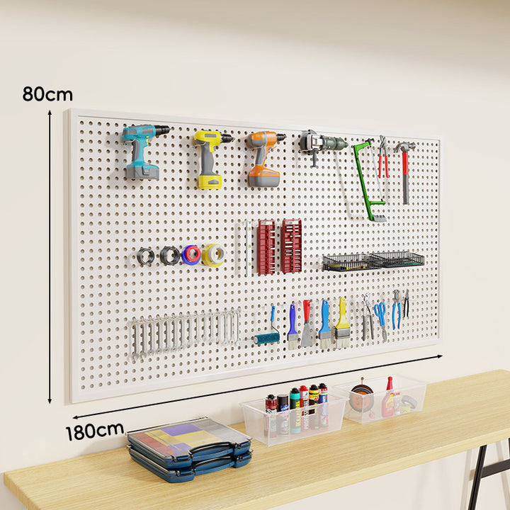 Wandmontiertes perforiertes Metall-Pegboard-Werkzeugorganisator-Panel mit modularen Haken und Aufbewahrungsbehältern