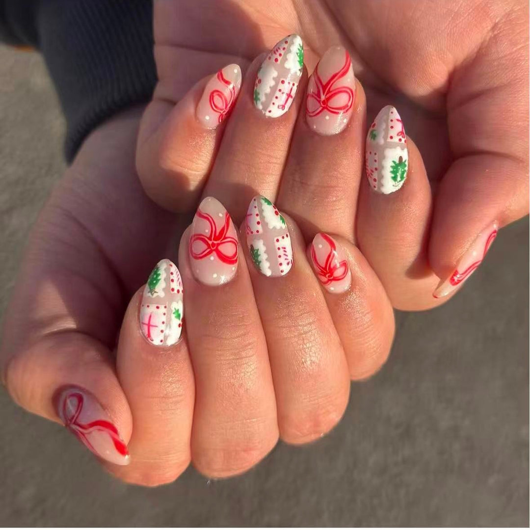 Kunstnagelset mit festlichen Geschenk- und Schleifenmotiven Karnz