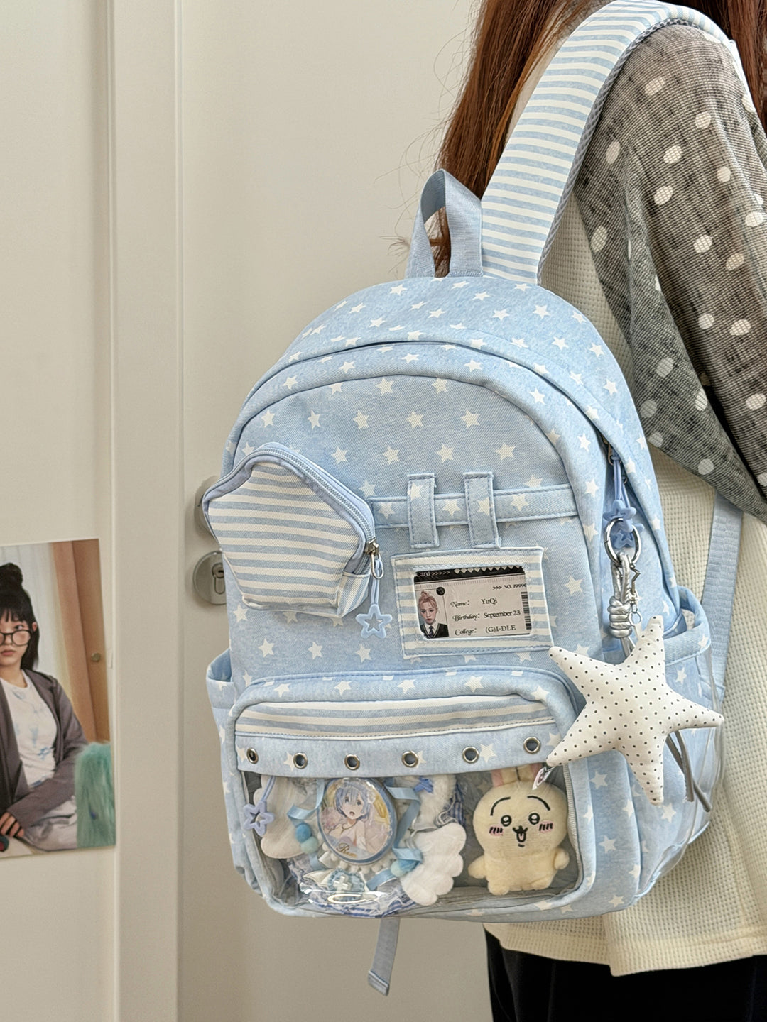 Stilvoller Mehrfach-Taschen Klar-Panel Rucksack Karnz