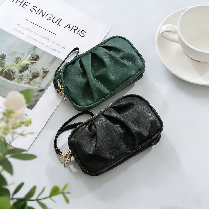 Strukturierte Leder Reißverschluss Clutch Geldbörse Karnz