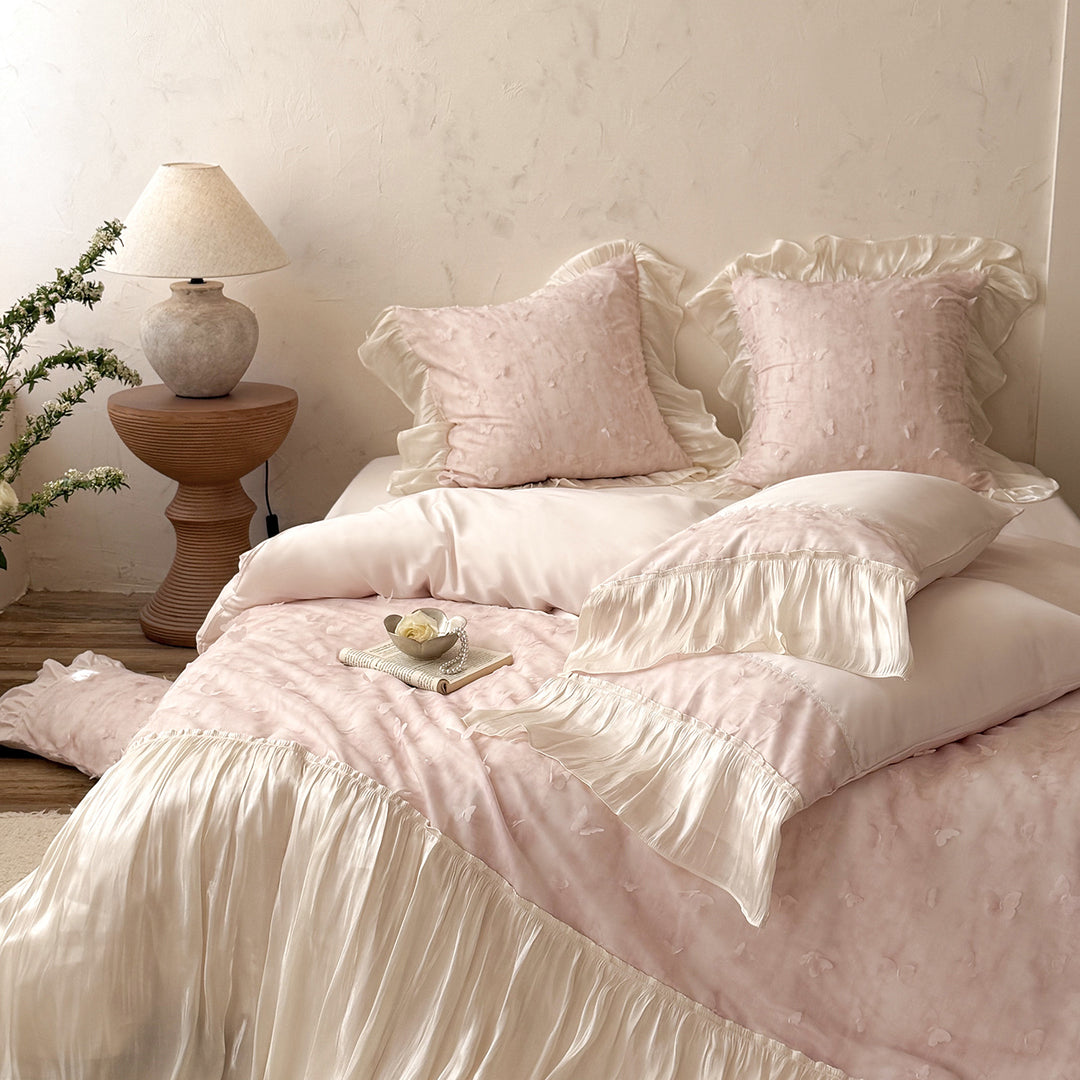 Watercolor Butterfly Ruffled Duvet & Euro Sham Set