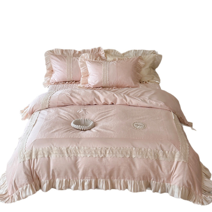 Rüschenspitzen-Satin-Akzent Bettwäsche Set