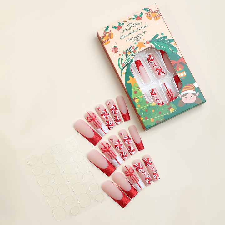 Kunstnagelset mit festlichem Zuckerstangen-Design und Glitzerakzenten Karnz