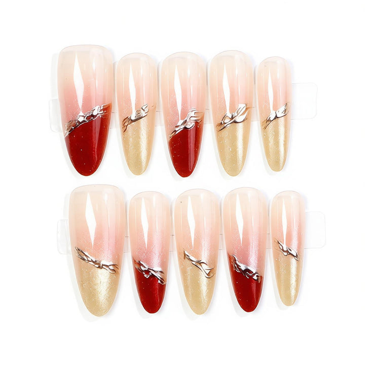 Elegantes Stiletto Press-On-Nagelset mit schimmernden Akzenten Karnz