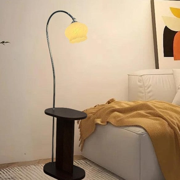 Moderne Bogen-Stehlampe mit integriertem Beistelltisch