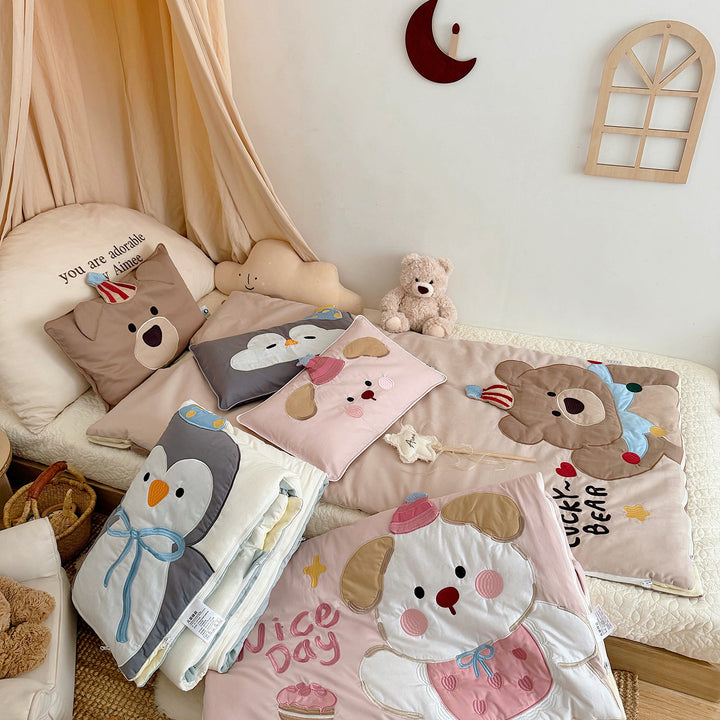 Quilted Toddler Nap Sleeping Bag with Appliqué Puppy Pillowcase