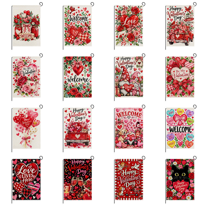 Valentinstag Blumendes Herz Gartenbanner Flagge mit Mastschlauch und wetterbeständigem Polyester