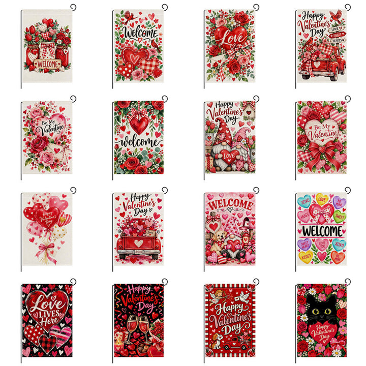 Valentinstag Blumendes Herz Gartenbanner Flagge mit Mastschlauch und wetterbeständigem Polyester