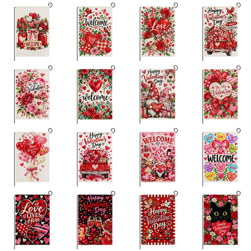 Valentinstag Blumendes Herz Gartenbanner Flagge mit Mastschlauch und wetterbeständigem Polyester