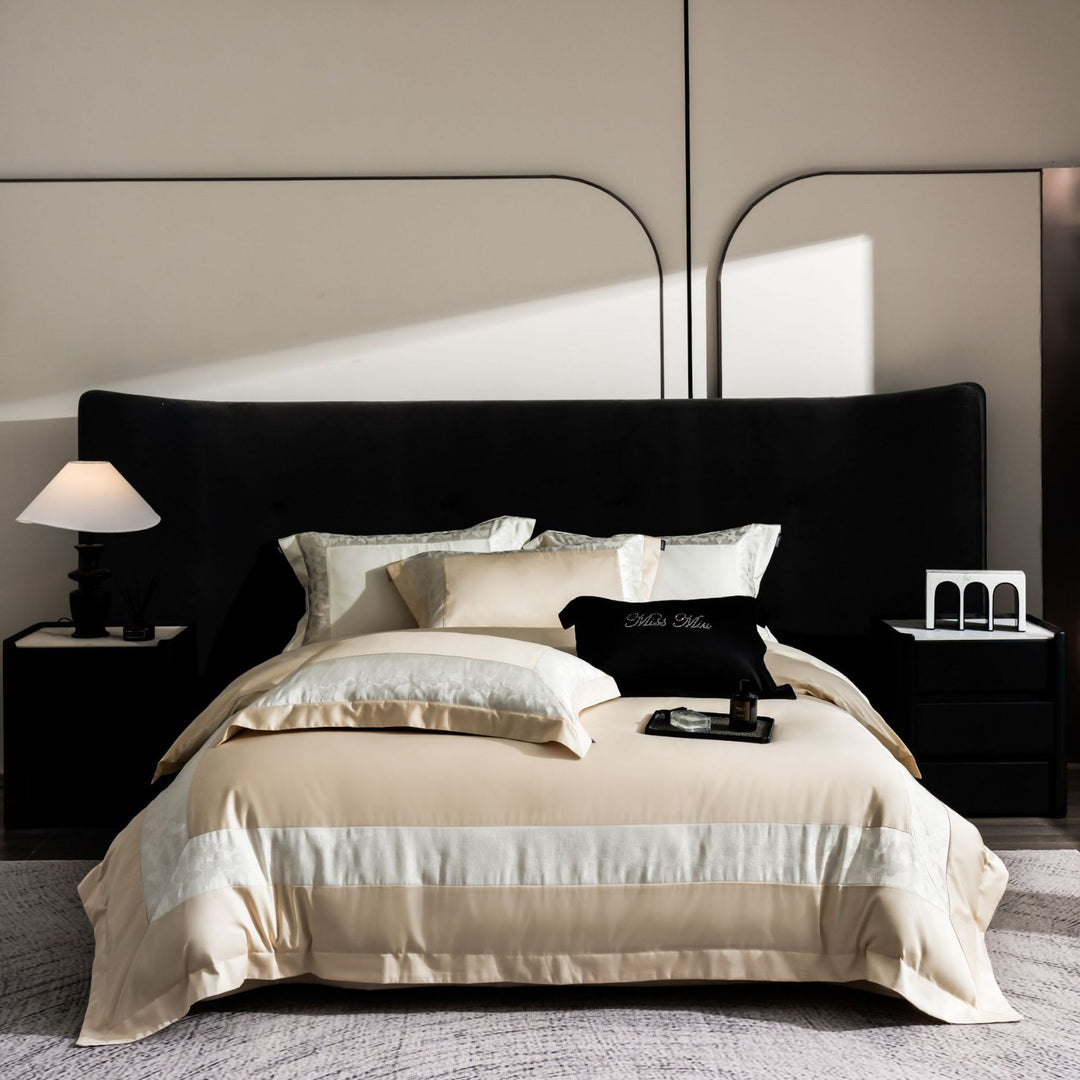 Ultra-weiches Satin-Jacquard-Bettbezug-Set mit bestickten Oxford-Kissenbezügen