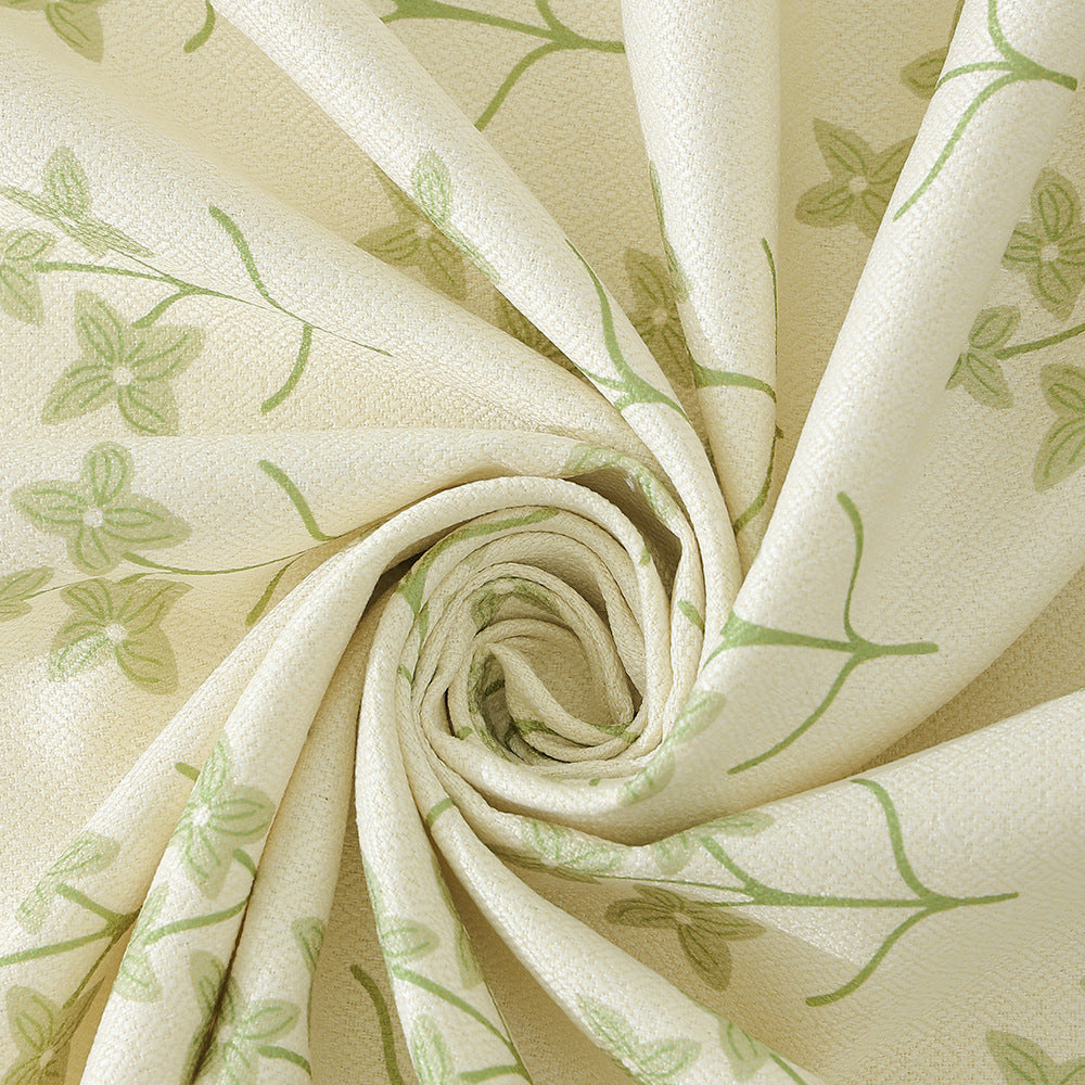 Baumwollmix‑Tischdecke mit eingewebtem Blumenbordüren‑Dekor und grünem Saum