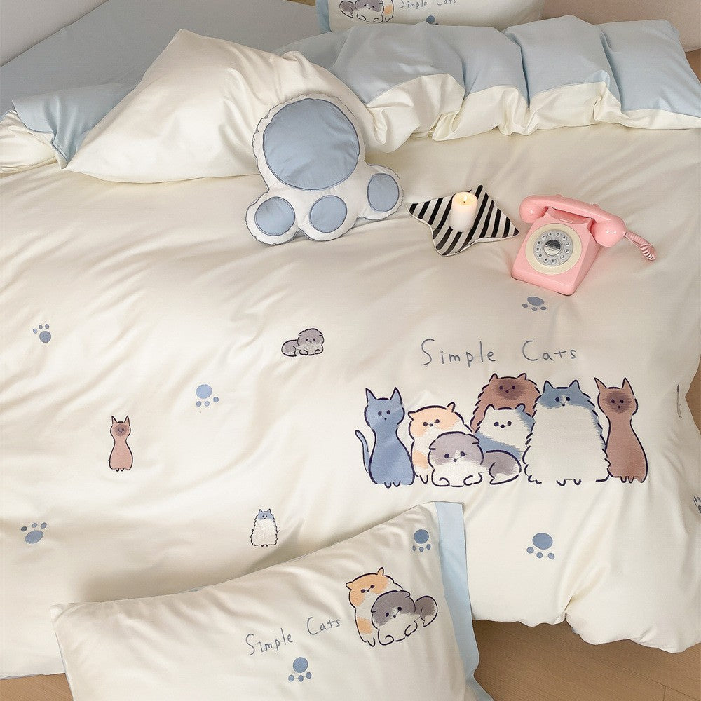 Verspieltes Kinder- und Jugendbettwäsche-Set mit Cartoon-Katzen, Mikrofaser, Wendefunktion und Pfotenmotiv
