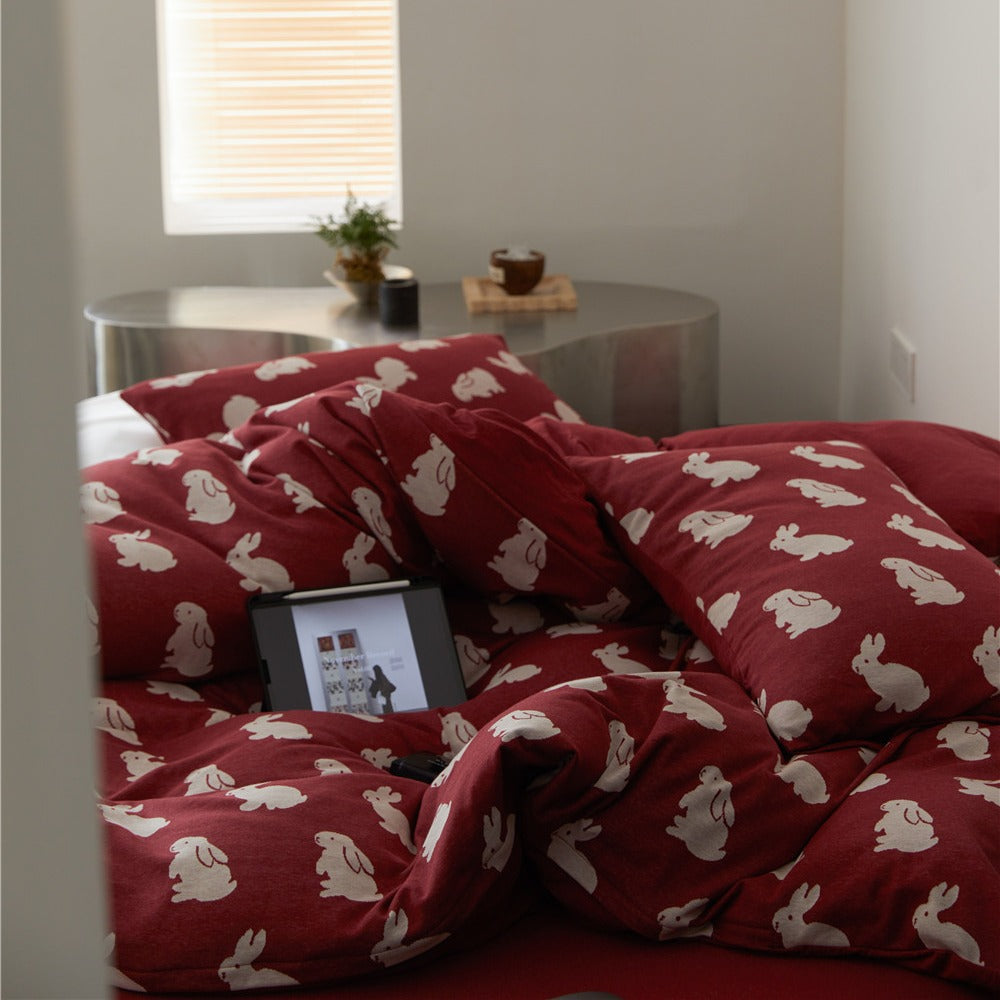 Clover-Print Baumwoll-Percale Bettbezug mit Eckenbindungen und Umschlagverschluss
