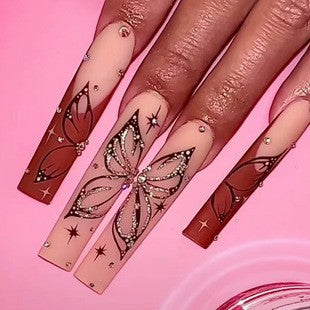 Künstlerische Lange Nagelverlängerungen mit Schmetterlingsdesign Karnz
