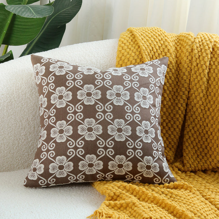 Quadratisches besticktes florales Jacquard-Dekorationskissenbezug