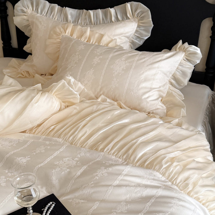 Bettwaren-Set – feiner Satin-Jacquard mit Volant-Bettrock und Rüschenkissen