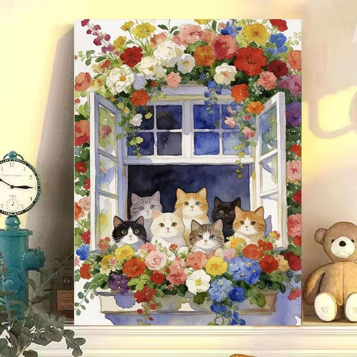 Floral Cat Illustration Leinwand Kunst Karnz