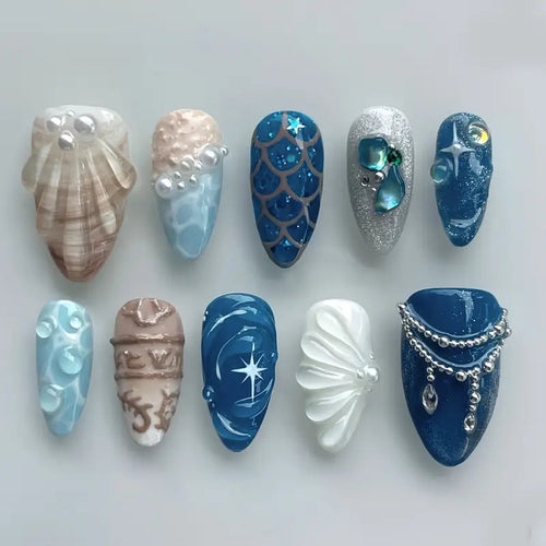 Künstlerische ozeanische Press-On-Nagelkunst Karnz