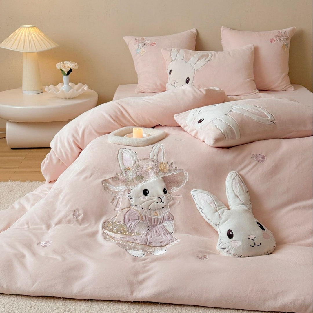 Kinderplüsch-Hase Applikation Bettwäsche Set