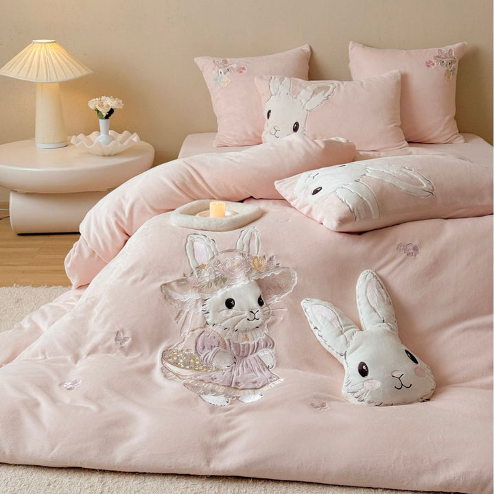 Kinderplüsch-Hase Applikation Bettwäsche Set