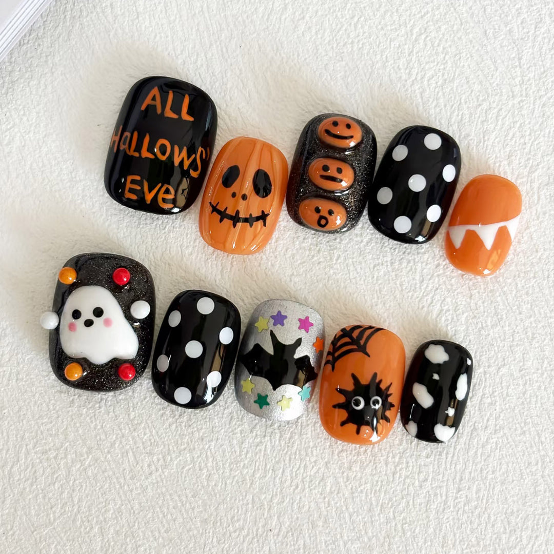 Themen Press-On Nagel Set mit Halloween-Motiven Karnz