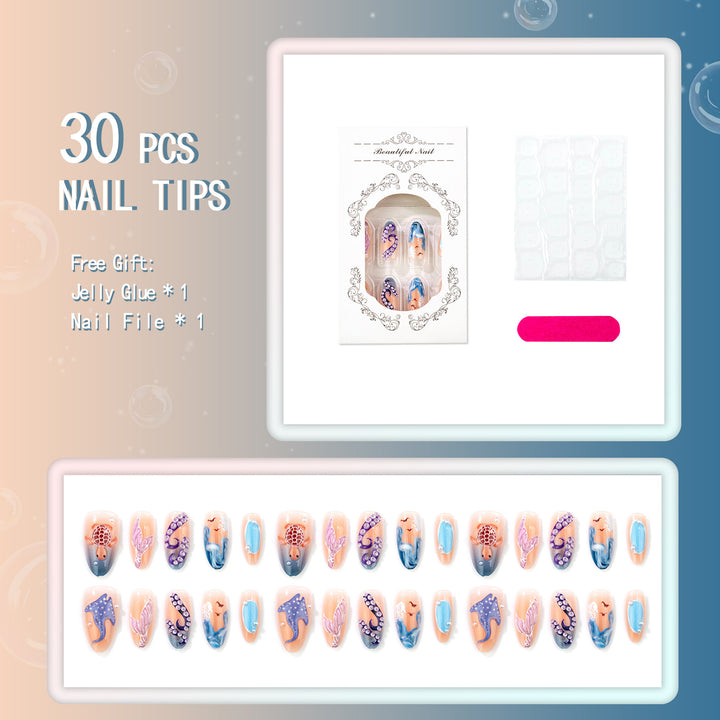 Ozean-inspiriertes Press-On-Nagelkunst-Set