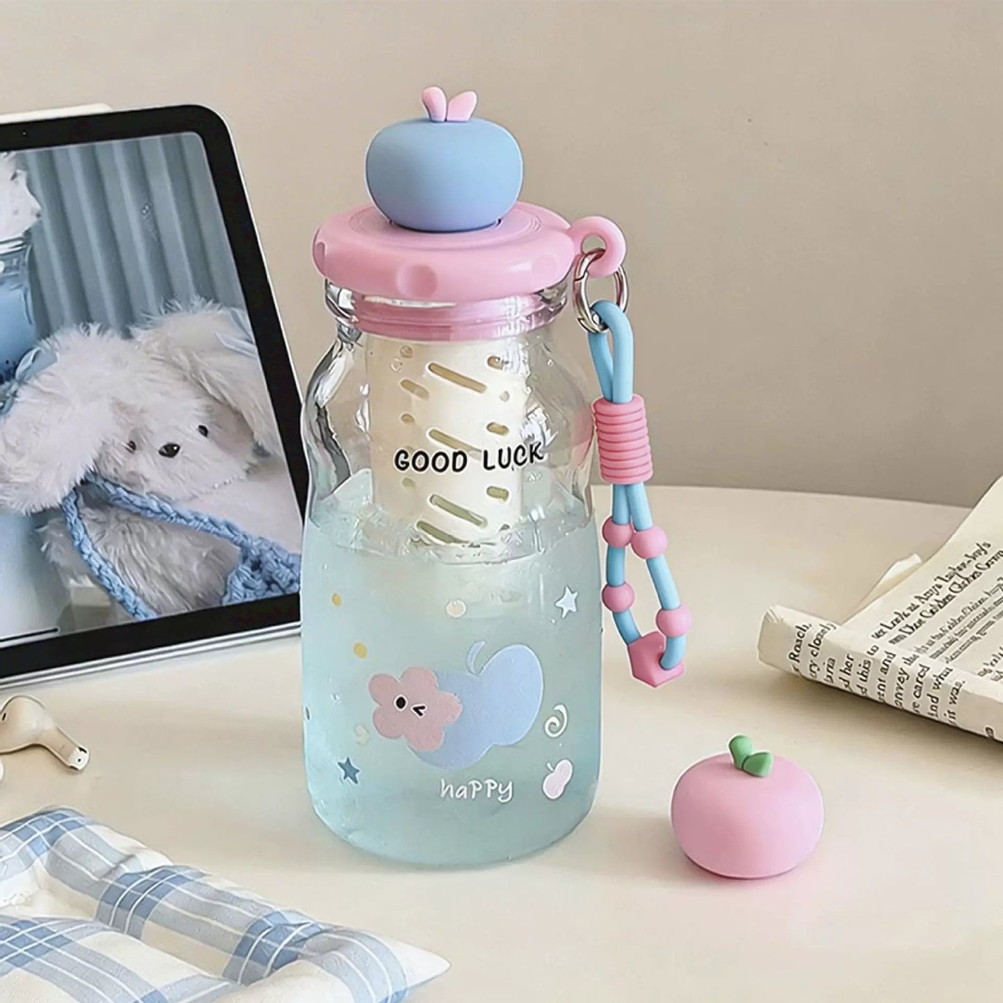 Damen Trendige und praktische Wasserflasche mit Fruchtdeckel Karnz