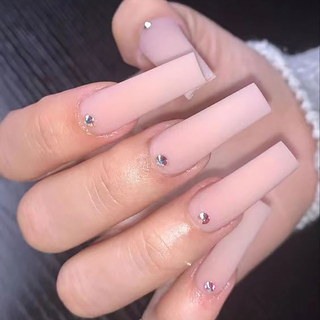 Lange matte quadratische Press-On-Nägel mit Strass-Akzenten Karnz