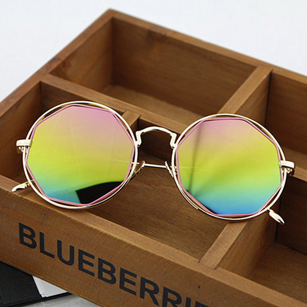 Damen Modische Achtkant-Sonnenbrille mit verspiegelten Gläsern Karnz