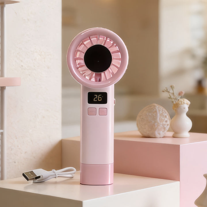 Damen Tragbarer Handventilator mit digitaler Geschwindigkeitsanzeige und stilvollem Design Karnz