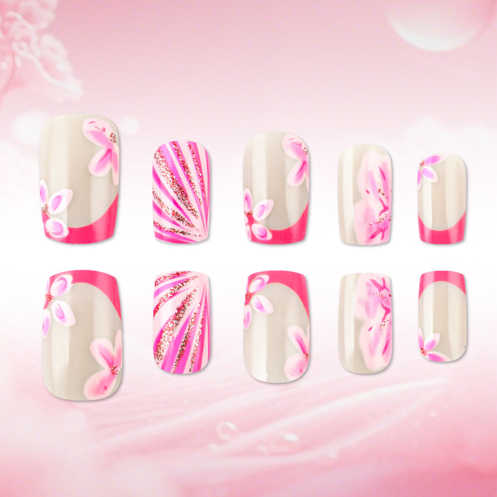 Künstlerische florale Gel Press-On Nägel Karnz