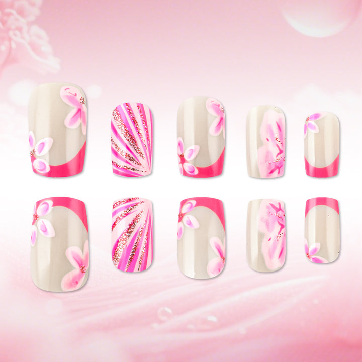 Künstlerische florale Gel Press-On Nägel Karnz