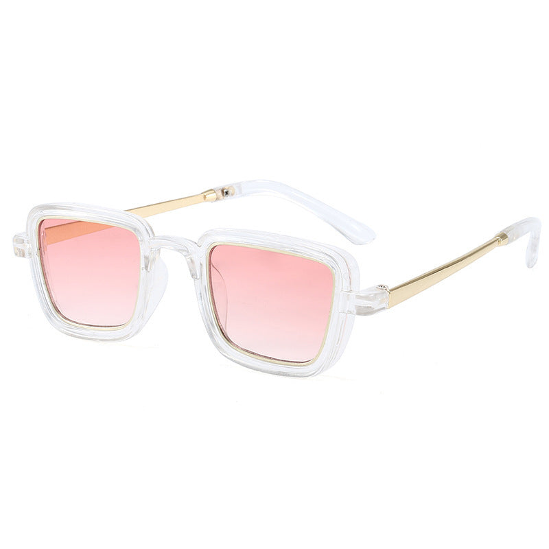 Damen quadratische Sonnenbrille mit transparentem Rahmen und goldenen Akzenten Karnz