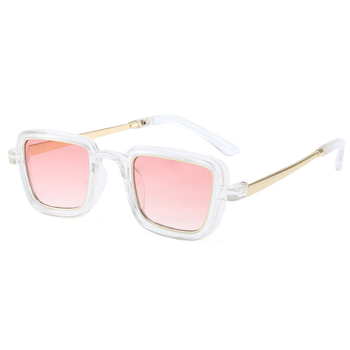 Damen quadratische Sonnenbrille mit transparentem Rahmen und goldenen Akzenten Karnz